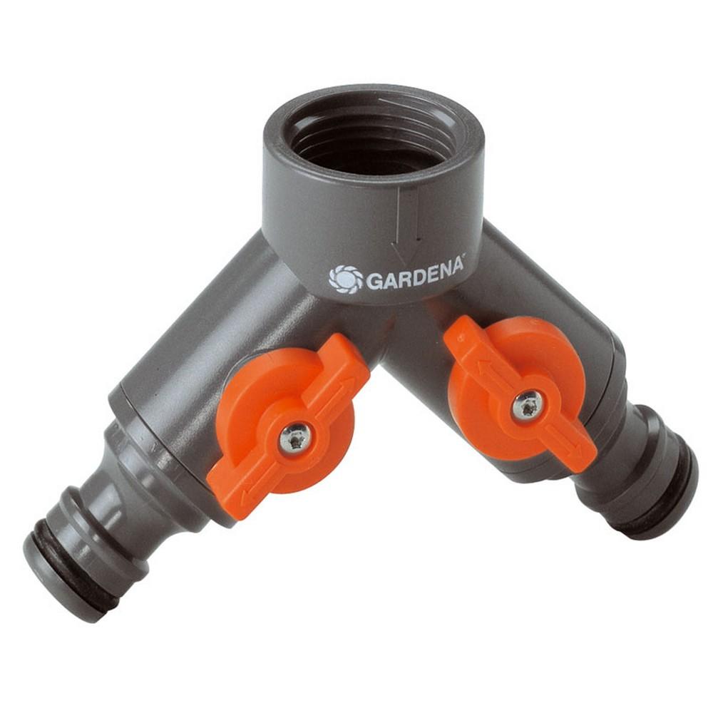 Rubinetto a 2 vie per il collegamento di due accessori Gardena