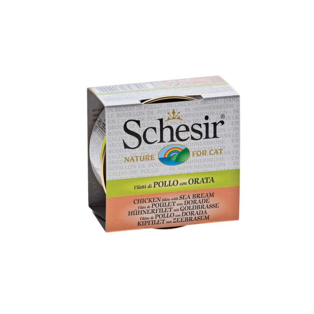 Schesir cat in brodo di cottura con filetti di pollo e orata 70gr