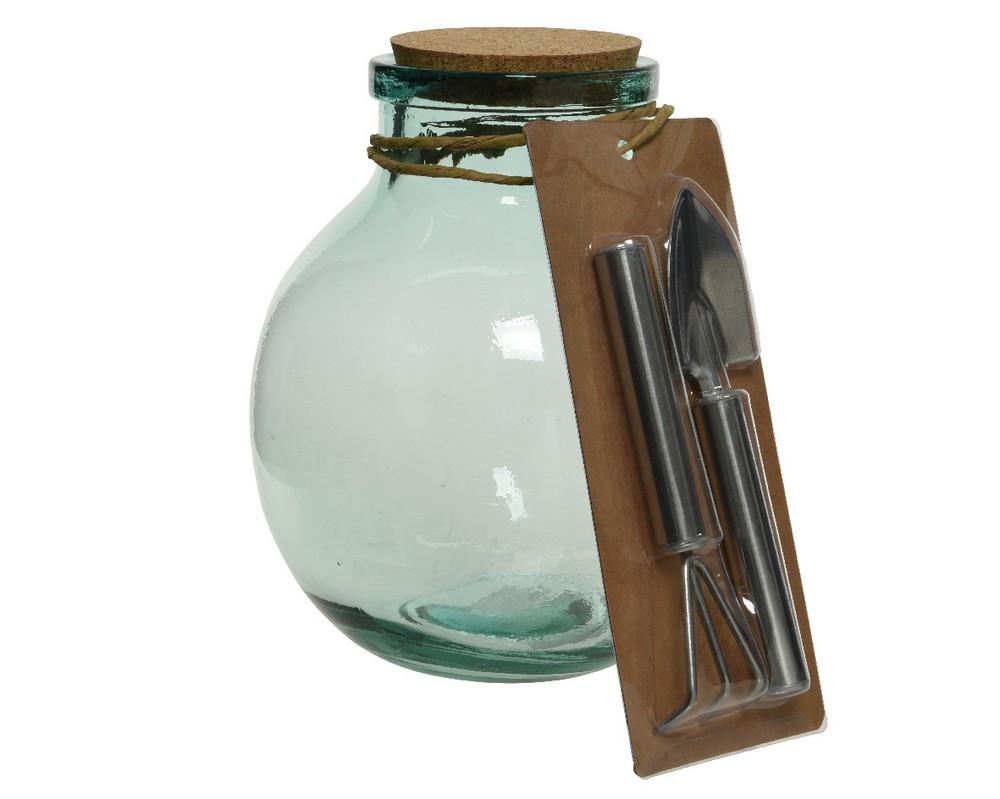 Kit Terrarium in vetro e tappoi in sughero riciclato con accessori Ø29 cm