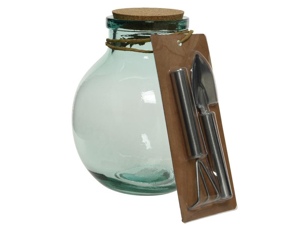 Kit Terrarium in vetro e tappoi in sughero riciclato con accessori Ø24 cm