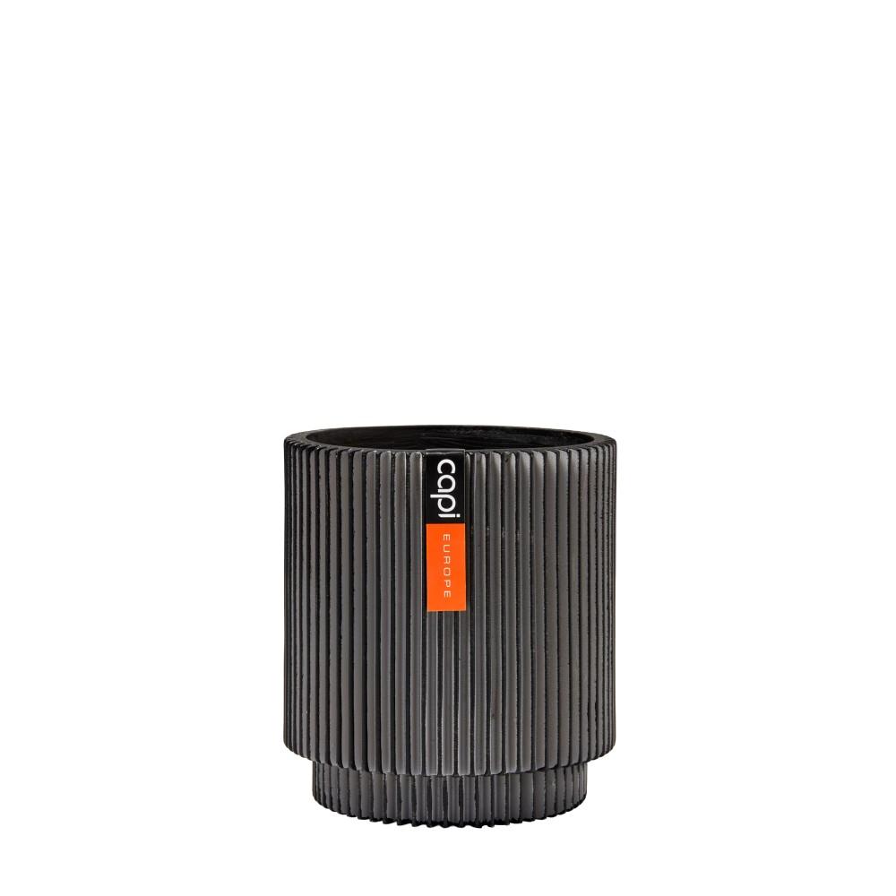 Vase cylinder groove anthracite 15x17 cm.