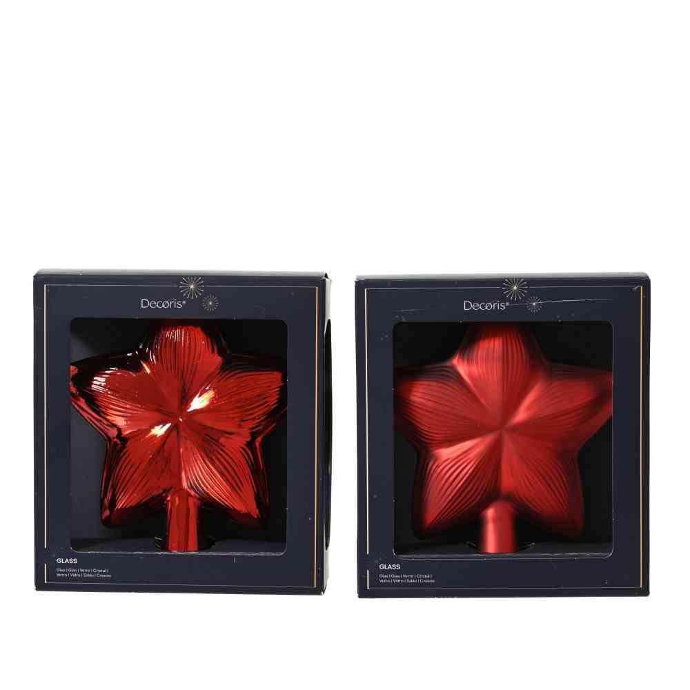 Puntale a Stella in Vetro Soffiato Shiny Matt, Rosso Natale