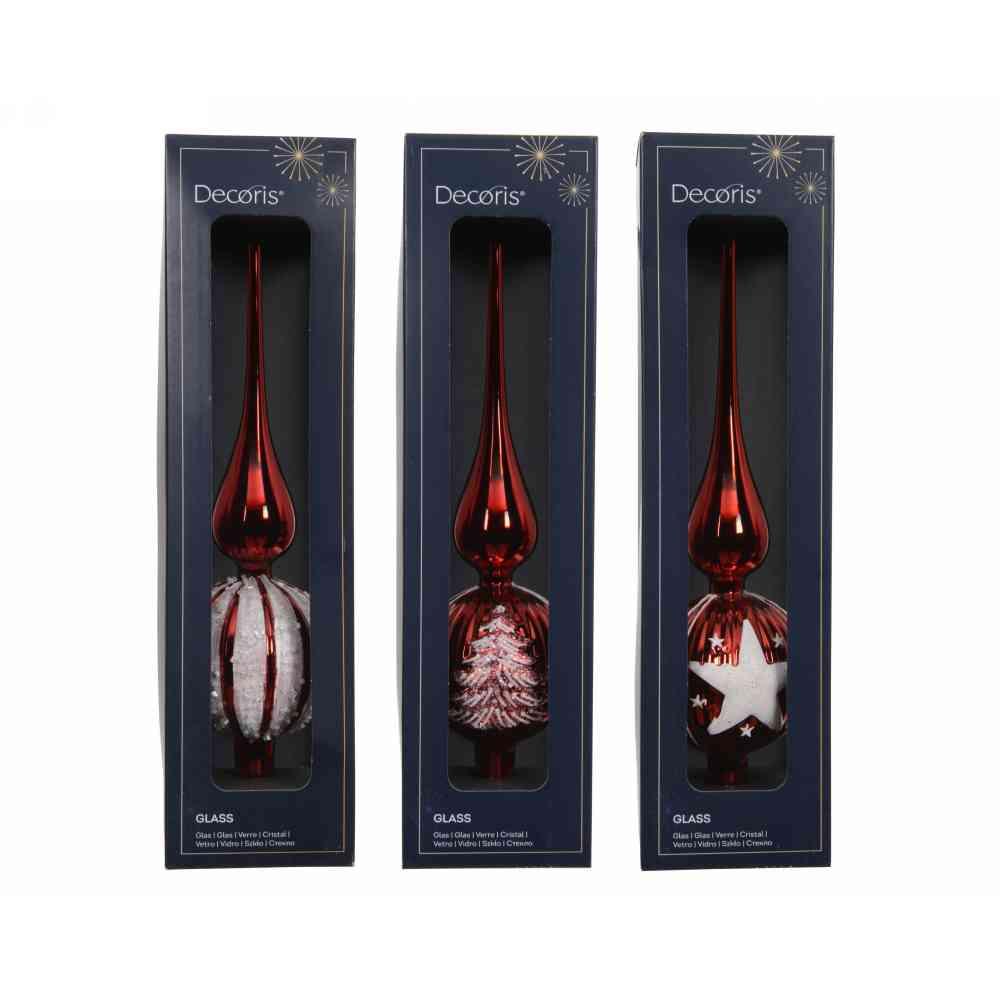 Puntale per Albero in Vetro Soffiato Lucido 31cm con Glitter Bianco