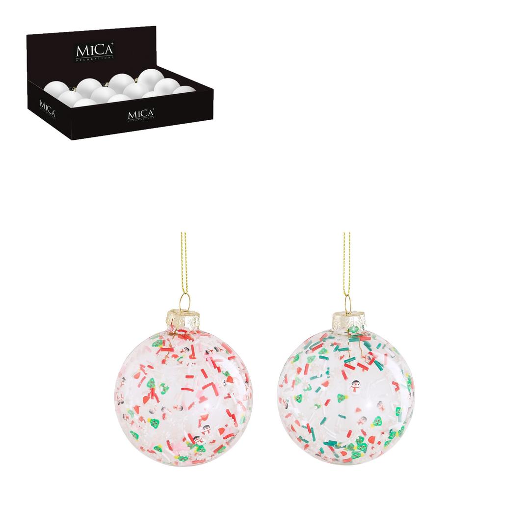 Display 12 Palle in Vetro 8cm Rosse e Verdi Assortite