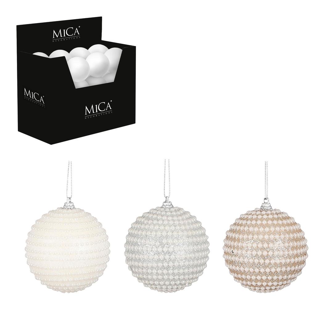 Display Palle Infrangibili 8cm Argento, Champagne, Bianco