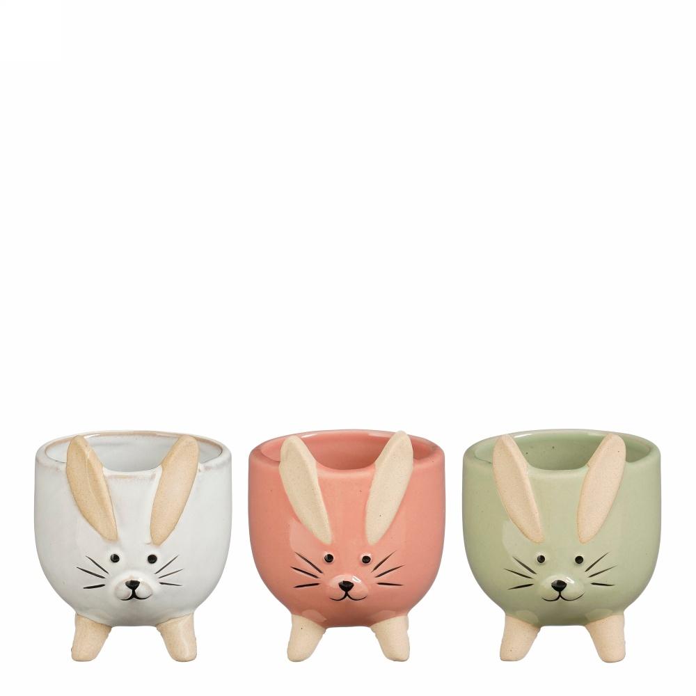 Pot Rabbit Verde Rosa Bianco Decorativo Pasqua
