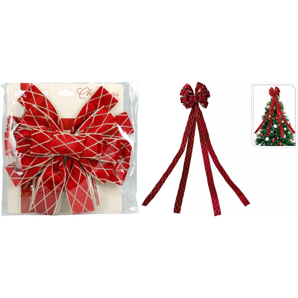 Fiocco Puntale Albero a Quadri Rossi 130x33cm