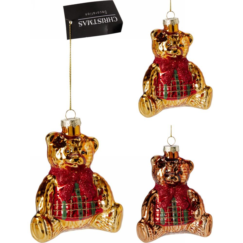 Pendente Orso in Vetro 11cm 2 Ass