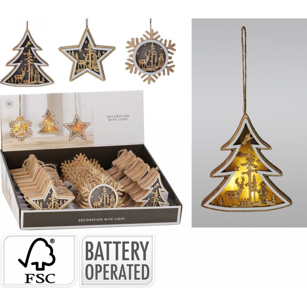 Pendente Legno LED 12cm 3 Ass