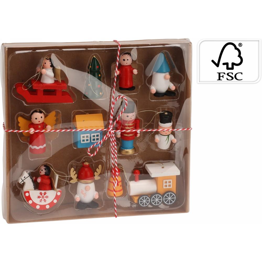 Set 12 Pendenti Legno Tradizionali 19cm