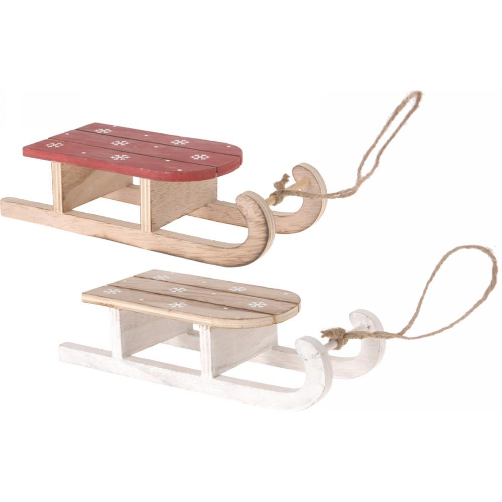 Slitta Pendente Legno 32cm 2 Ass