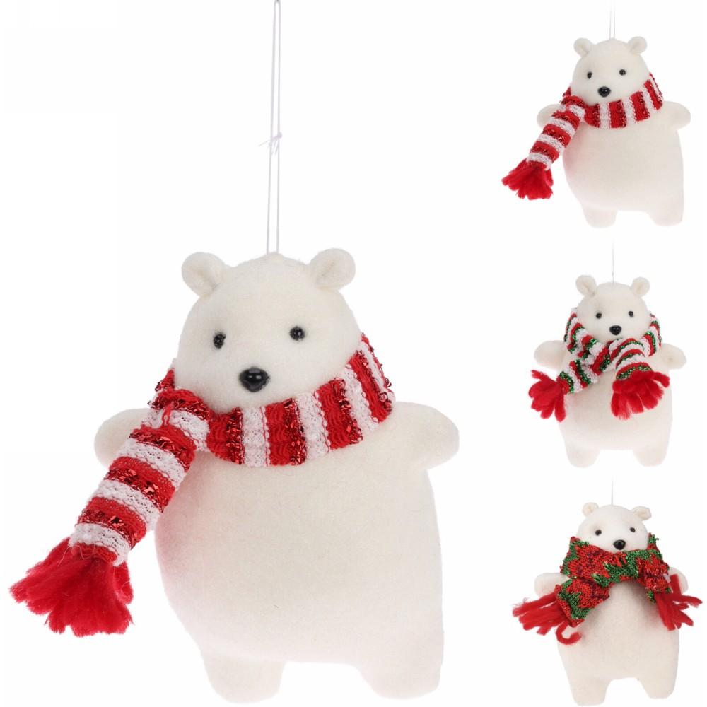 Pendente Orso Polare con Sciarpa 13cm 3 Ass