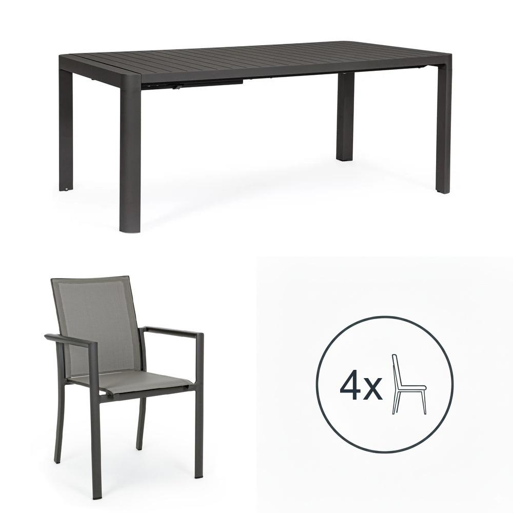 Kiplin Set Tavolo allungabile 180 240 cm + 4 Sedie Konnor antracite