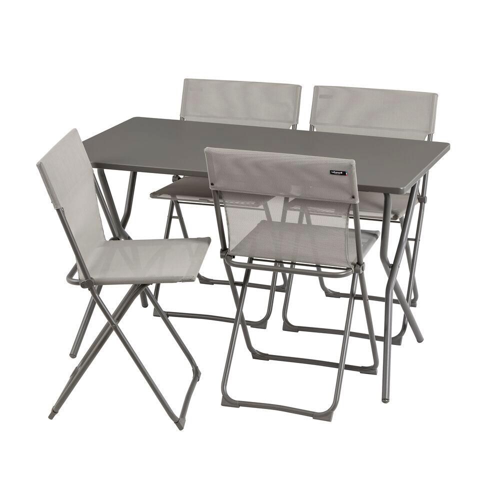 Set tavolo e 4 sedie Balcony titane Lafuma
