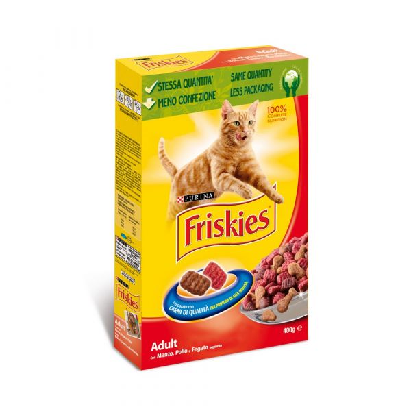 Friskies adult con manzo fegato e pollo secco gatto gr. 400