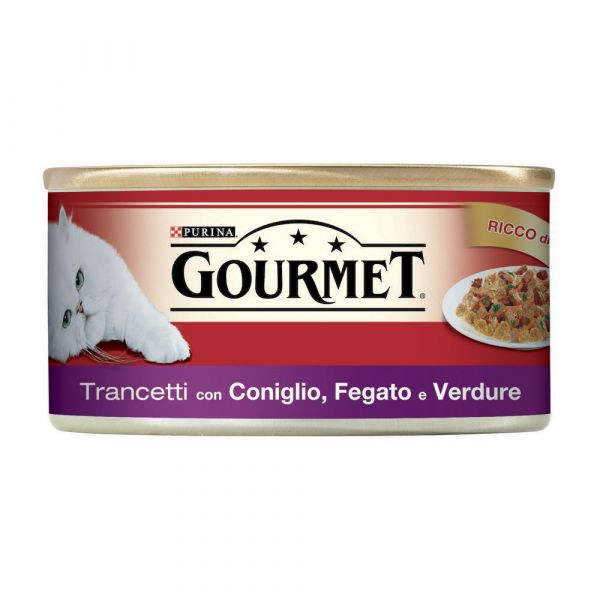 Gourmet 195 gr. trancetti con conoglio, fegato e verdure umido gatto