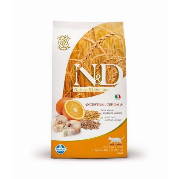 N & d low ocean grain con merluzzo e arancia secco gatto kg. 1,5