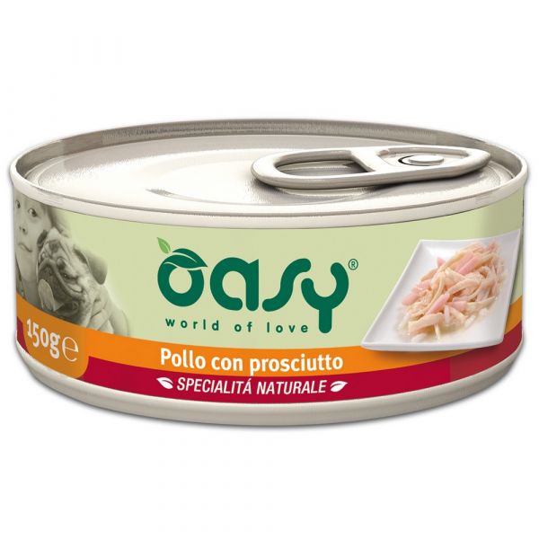 Oasy alimento umido per cane con pollo e prosciutto 150gr