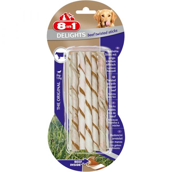 Snack per cani 8 in 1 twisted sticks manzo gr. 55