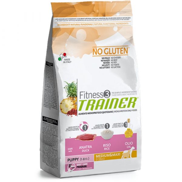 Trainer fitness 3 no gluten puppy medium&maxi anatra riso olio 12,5kg