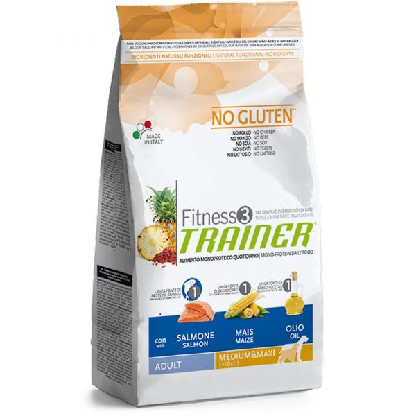 Trainer fitness 3 no gluten medium&maxi con salmone mais e olio 3kg