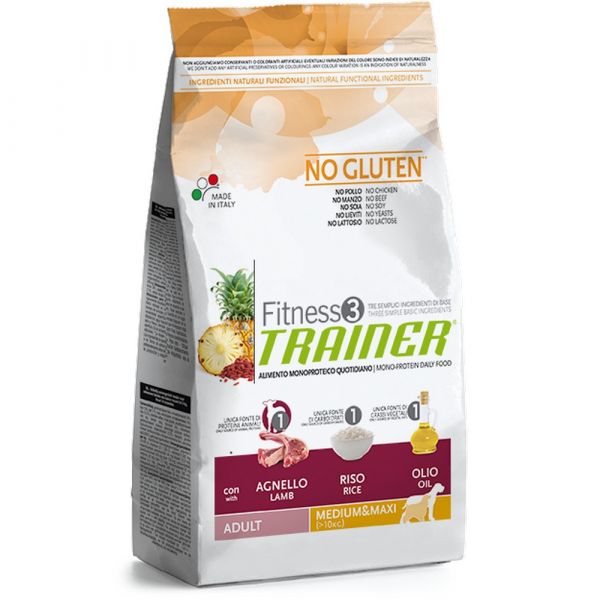 Trainer fitness 3 no gluten medium&maxi con agnello riso e olio 12,5kg