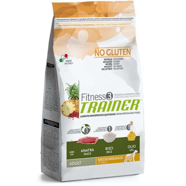 Trainer fitness 3 no gluten medium&maxi con anatra riso e olio 3kg