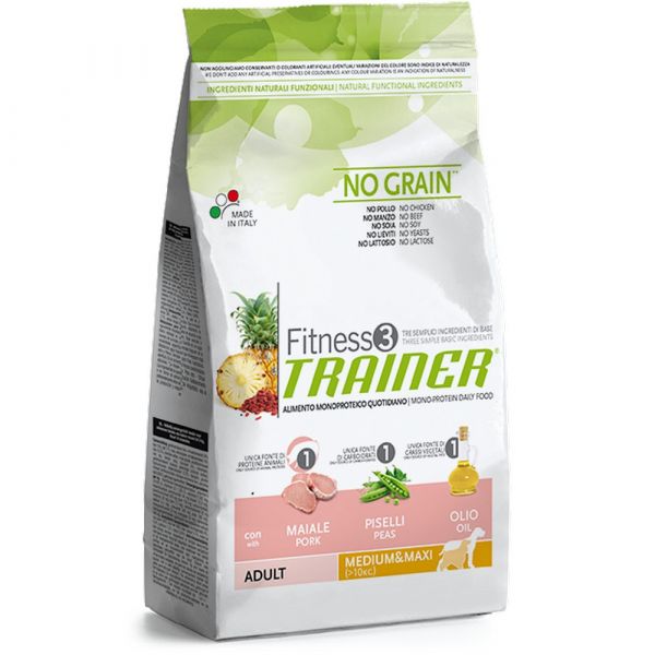 Trainer fitness 3 no grain medium&maxi maiale piselli e olio 3kg