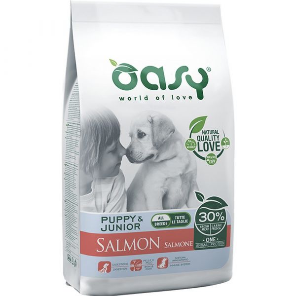 Oasy one protein secco cane puppy al salmone 12kg