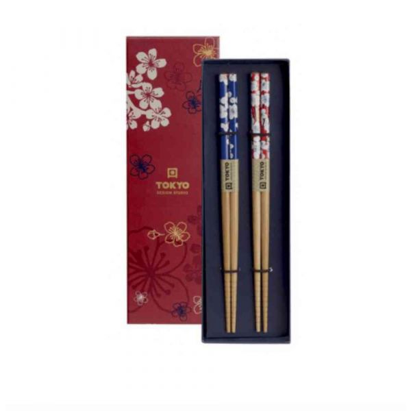 Chopstick giftbox rd/bl flower