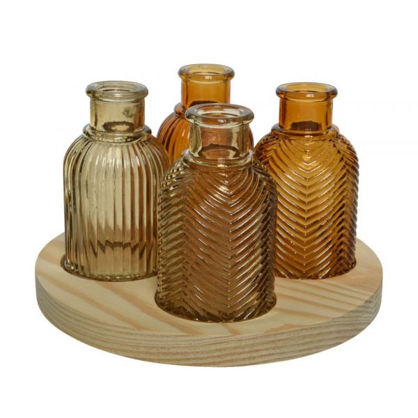 Vase-glass-wooden-plate-2col-Ø-18-11Cm