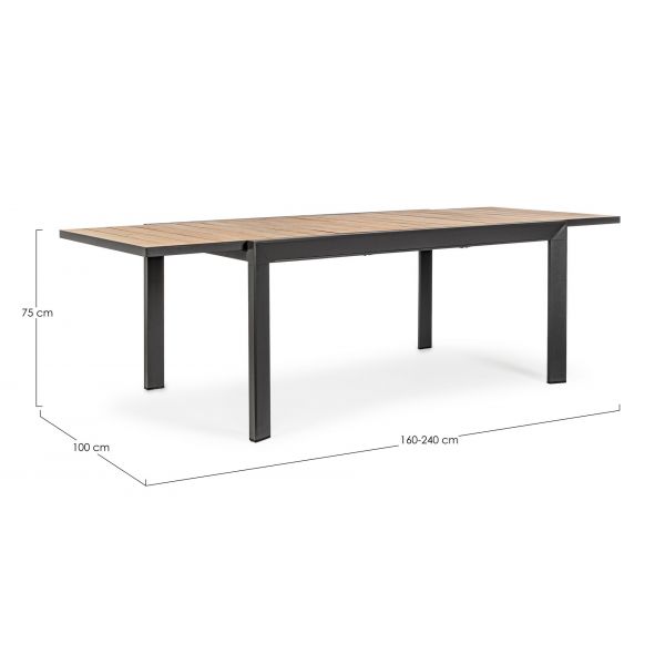 Tavolo Belmar allungabile 160/240X100 legno e antracite + 4 sedie Set pranzo da esterno