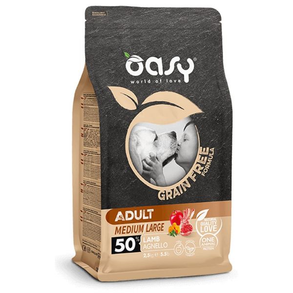 Oasy dry dog grain free adult medium/large agnello 2,5 kg