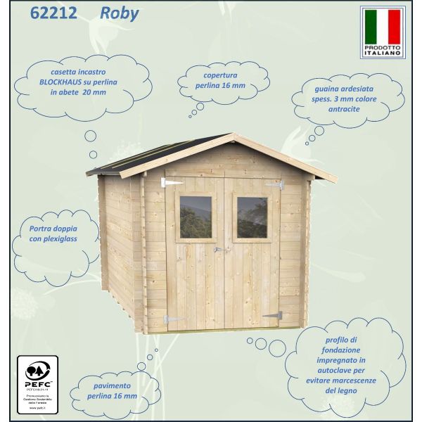 Casetta in legno roby 198x198 con porta doppia finestrata PEFC