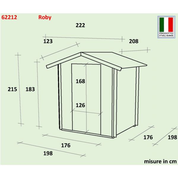 Casetta in legno roby 198x198 con porta doppia finestrata PEFC