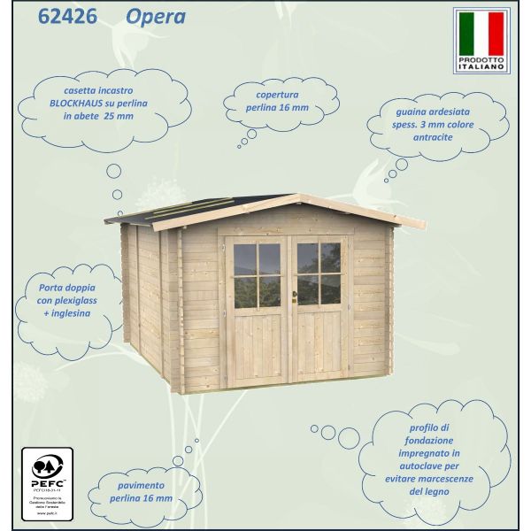 Casetta in legno Opera con porta doppia 296x249x219
