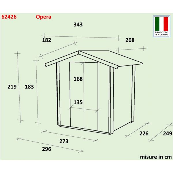 Casetta in legno Opera con porta doppia 296x249x219