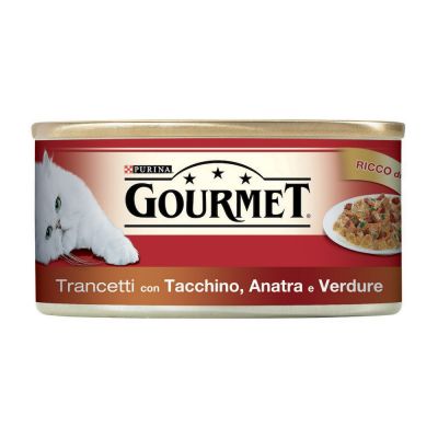 Gourmet 195 gr. trancetti con tacchino, anatra e verdure umido gatto