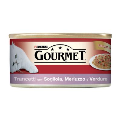Gourmet 195 gr. tocchetti mignon con sogliola e nasello umido gatto