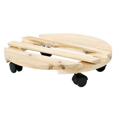 Sottovaso con ruote tondo in legno