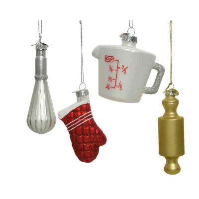 Ornament vetro 4 varianti appendibili per alberi assortito