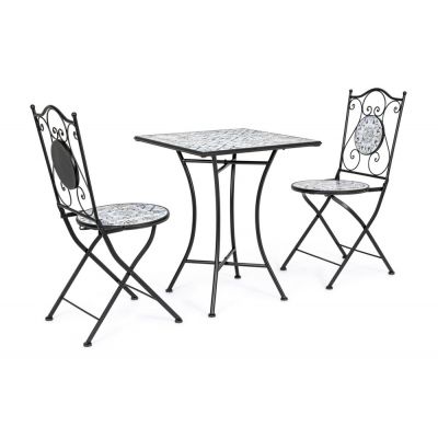 Set Erice Tavolino e 2 sedie ceramica e acciaio