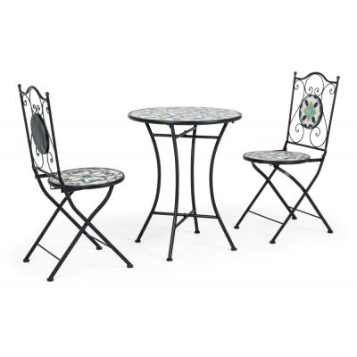 Set Positano Tavolino e 2 sedie ceramica e acciaio