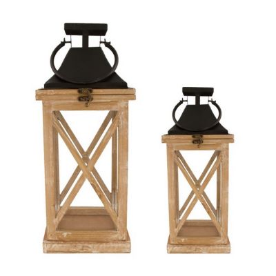 Lantern fir wood w/glass black