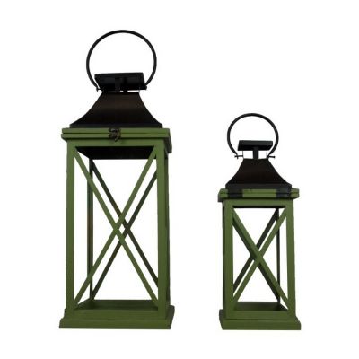 Lantern fir wood w/glass green