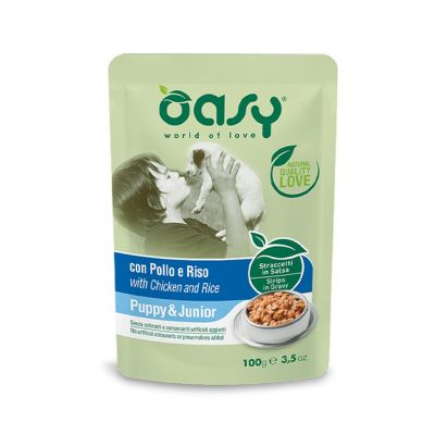 Oasy straccetti puppy pollo e riso 100 gr.