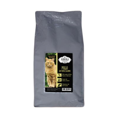 Cibo secco per gatto adulto sterilizzato al pollo, tonno e salmone 5 kg.