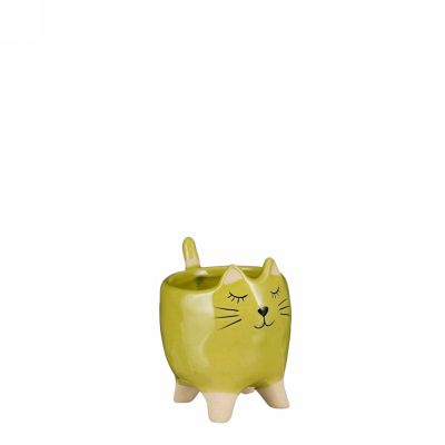 Funny pot cat green
