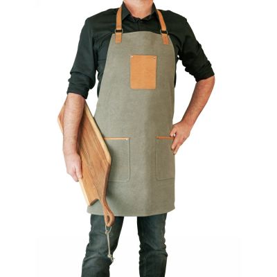 Apron canvas/leather olive/tan