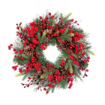 Ghirlanda  con pigne e bacche rosse